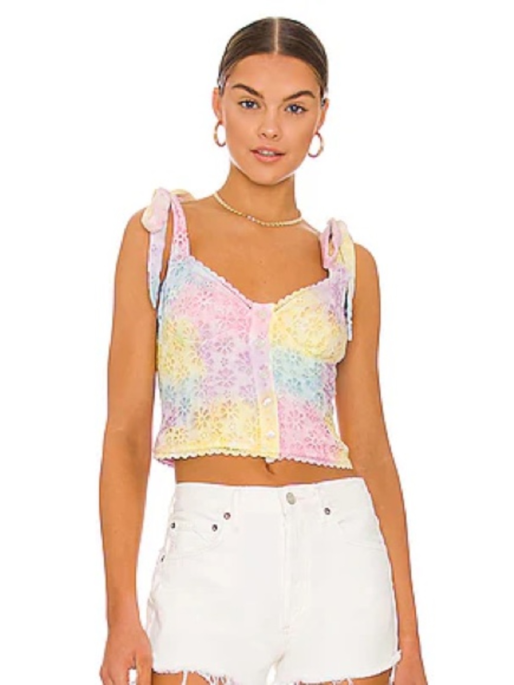 MAJORELLE Pastel Tie-Dye Eyelet Button-Front Camisole